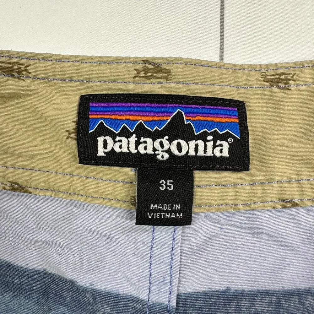 Patagonia Board Shorts Mens 35 Blue Multi Printed Wavefarer Striped Beach Swim